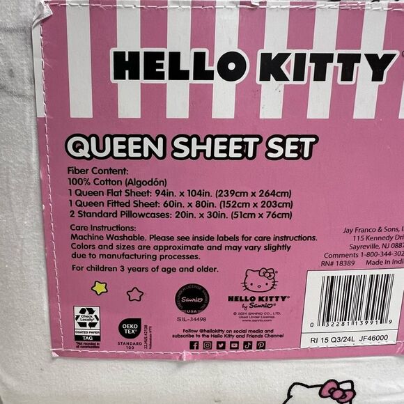 HELLO‎ KITTY Cotton Queen Sheet Set White & Pink - Picture 5 of 8